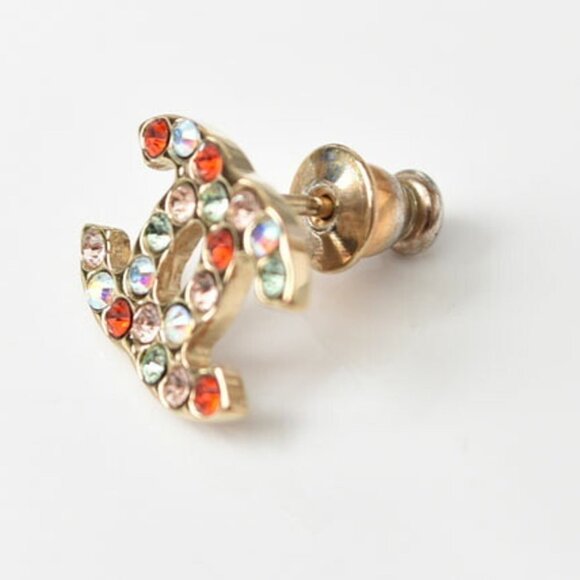 CHANEL Coco Mark CC Gold Red Multi Rhinestone Earrings ⭐ - Picture 3 of 7